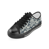Sugar skull black white pattern Kids' Boys' Girls' Low Top Canvas Shoes Black