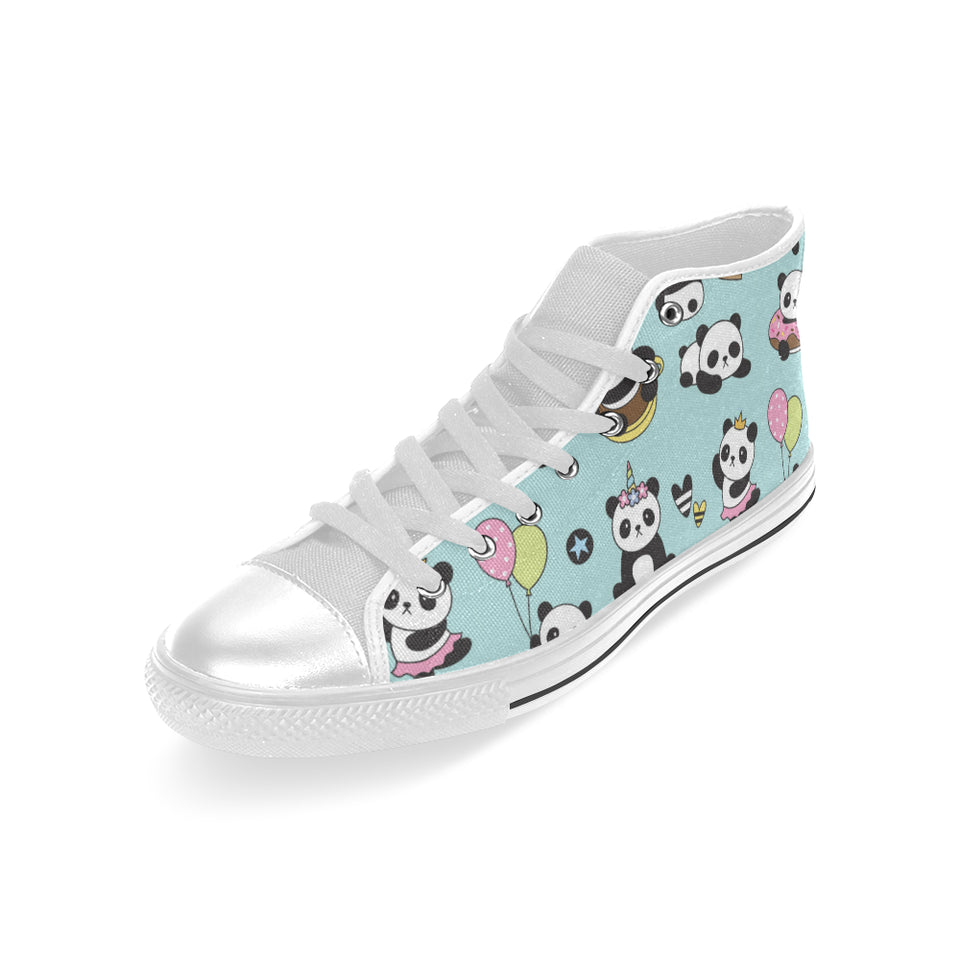 Cute baby panda pattern Men's High Top Canvas Shoes White