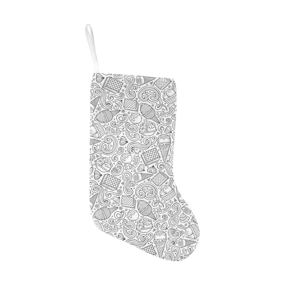 Cartoon hand drawn ice cream black white Christmas Stocking
