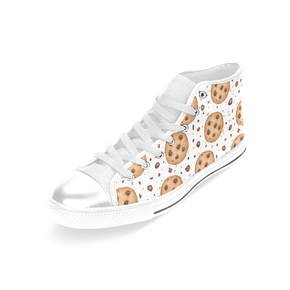 chocolate chip cookie pattern Women's High Top Canvas Canvas Shoes White