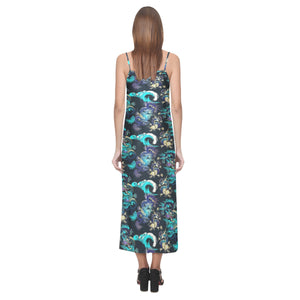 Dragon sea wave pattern V-Neck Open Fork Long Dress