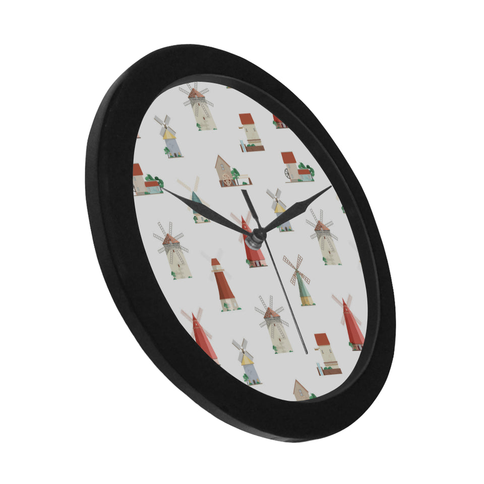 windmill design pattern Elegant Black Wall Clock