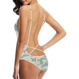 Bonsai bamboo stork japanese pattern cream theme Women's One-Piece Swimsuit