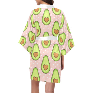 Avocado heart pink background Women's Short Kimono Robe