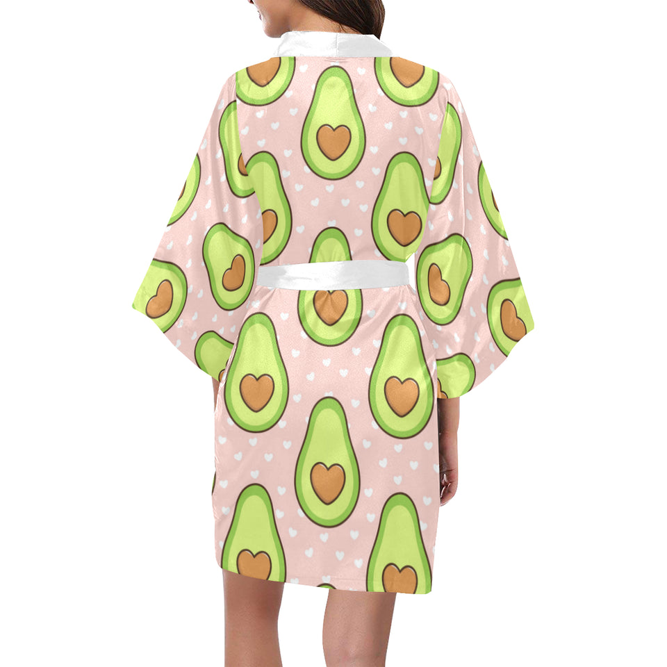 Avocado heart pink background Women's Short Kimono Robe