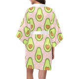 Avocado heart pink background Women's Short Kimono Robe