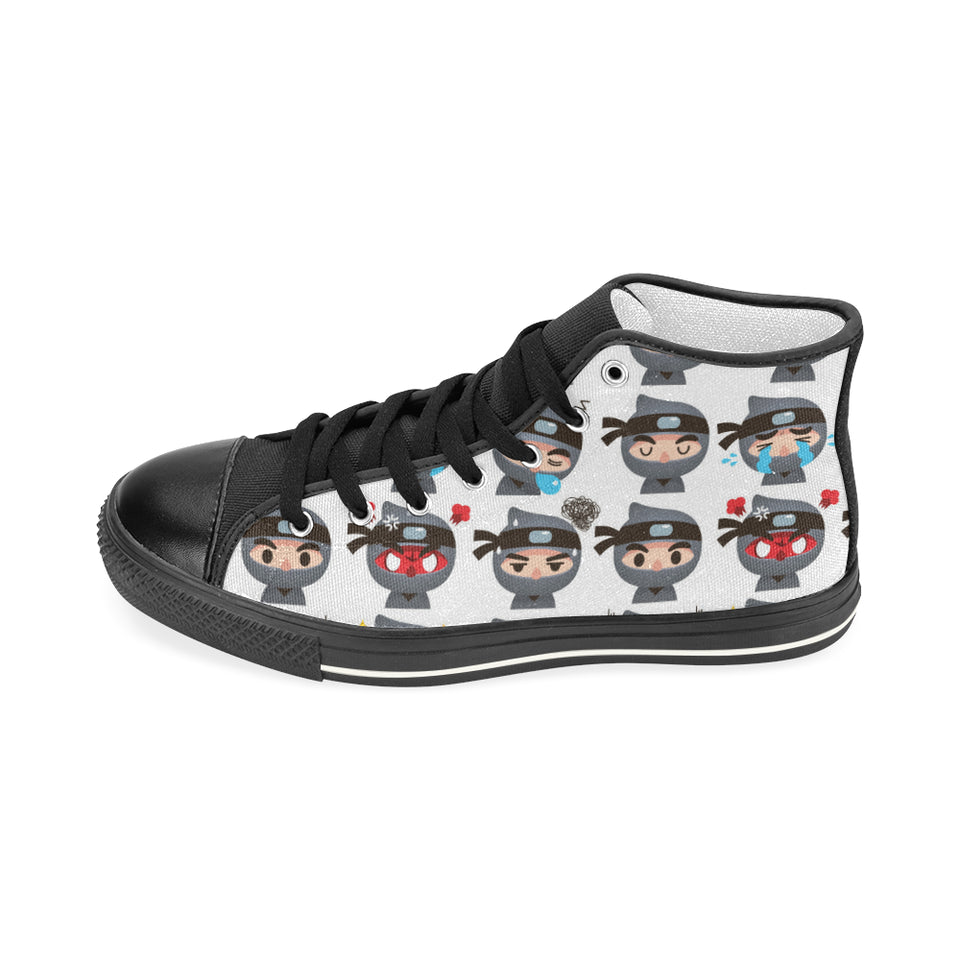 Cute ninja design pattern Women's High Top Canvas Shoes Black
