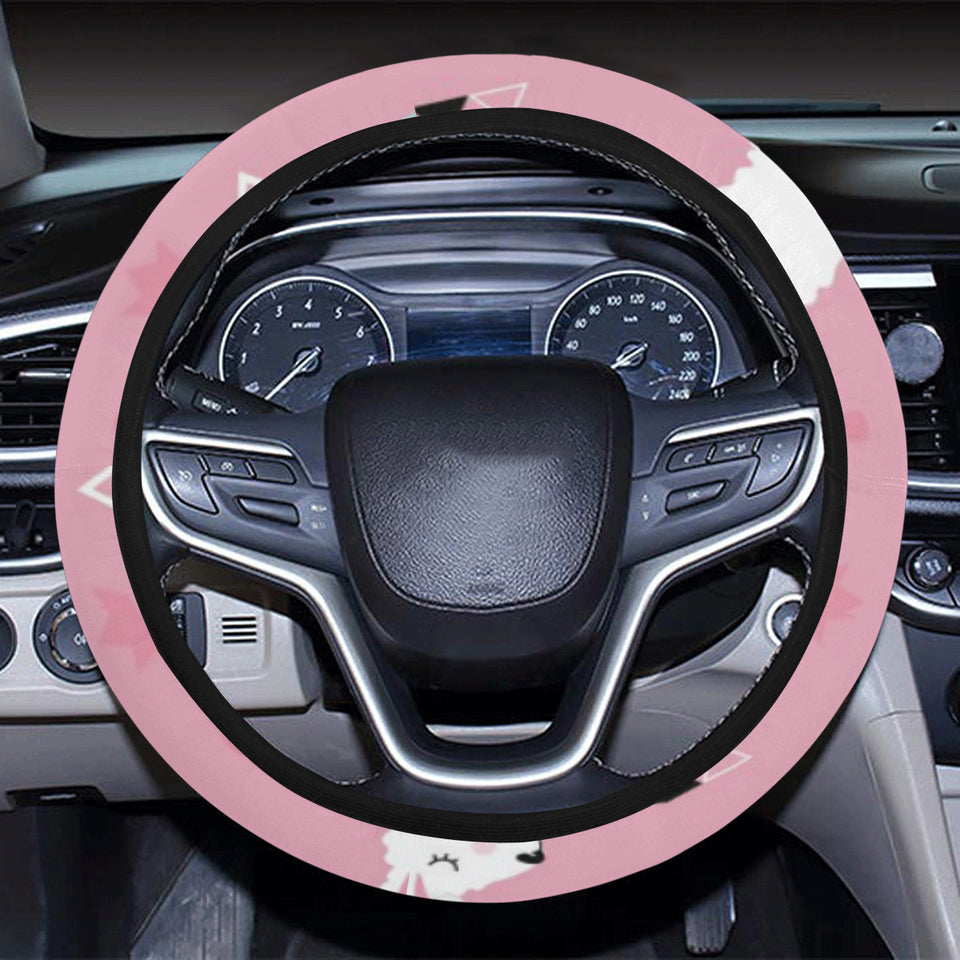 Llama Alpaca pink background Car Steering Wheel Cover