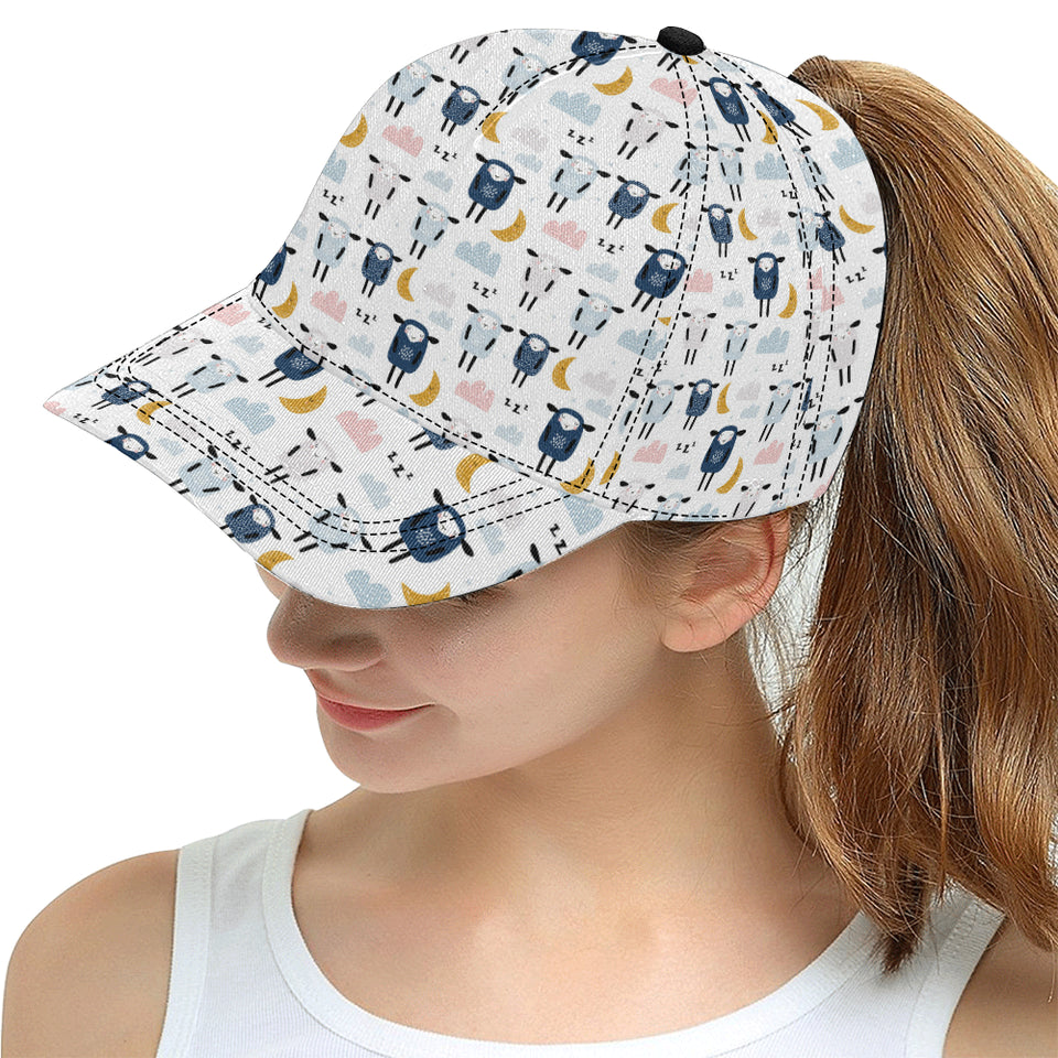 Cute sleeping sheep moon cloud pattern All Over Print Snapback Cap