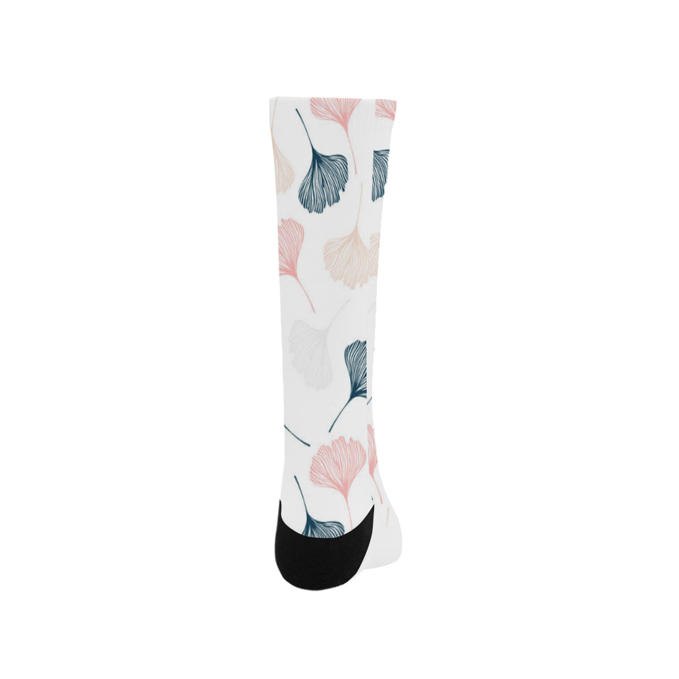 Black Gray Cream coral ginkgo leaves pattern Crew Socks