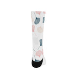 Black Gray Cream coral ginkgo leaves pattern Crew Socks