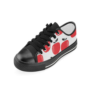 red apples white background Kids' Boys' Girls' Low Top Canvas Shoes Black