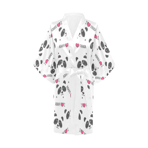 Hand Drawn faces of pandas pattern Women's Short Kimono Robe