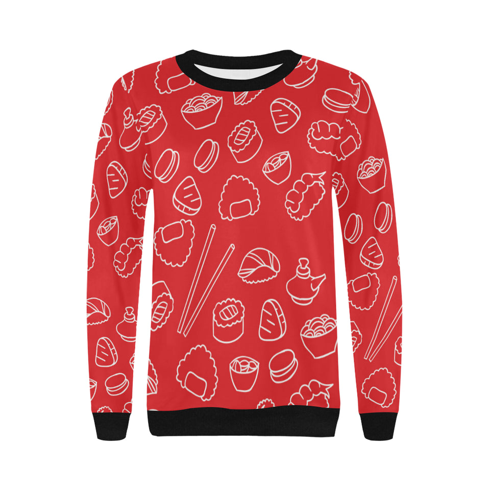 sushi pattern red background Women's Crew Neck Sweatshirt