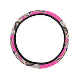 Chameleon lizard pattern pink background Car Steering Wheel Cover