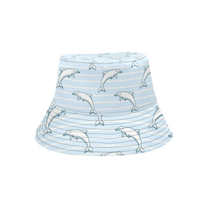 Dolphin blue striped background Unisex Bucket Hat