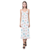 Cute rainbow clound pattern V-Neck Open Fork Long Dress