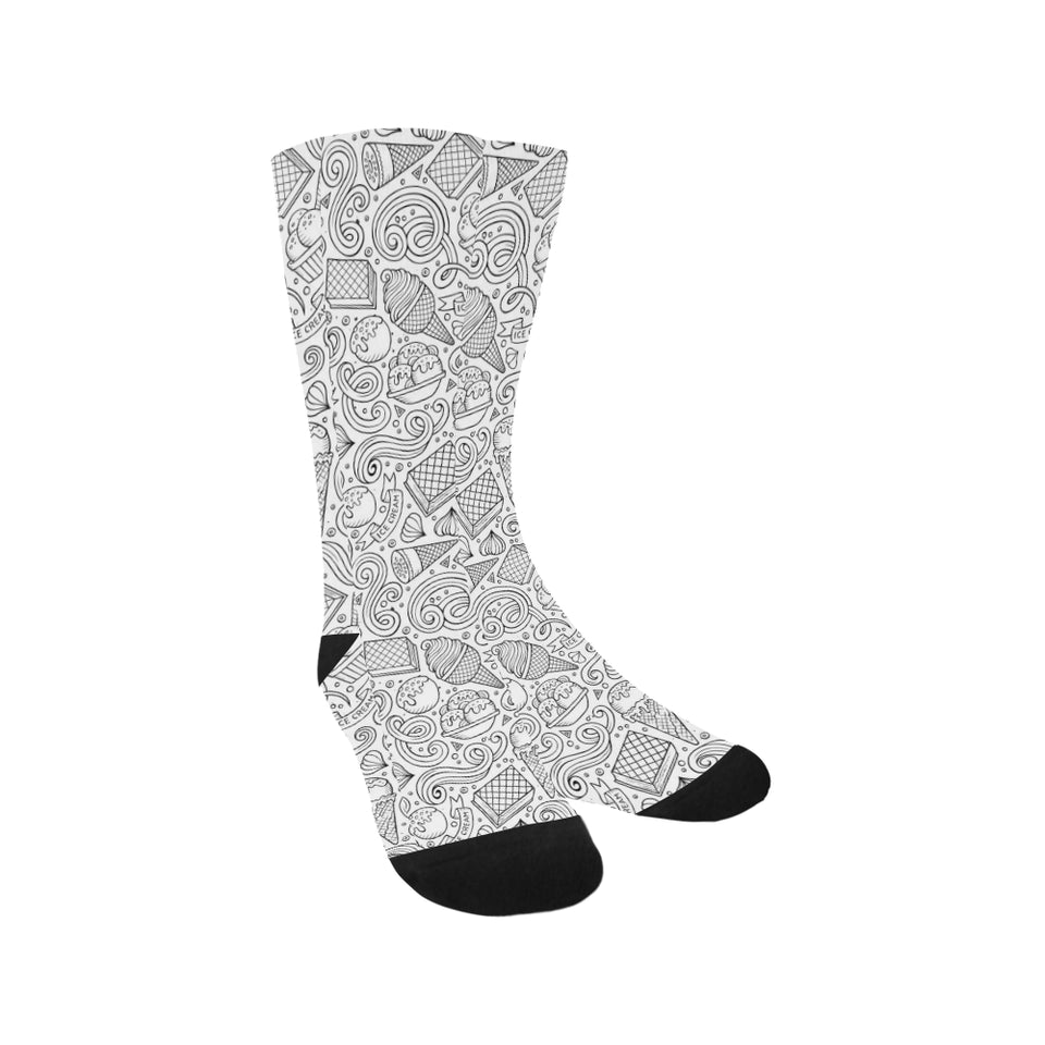 Cartoon hand drawn ice cream black white Crew Socks