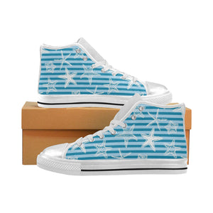 Starfish blue blackground Women's High Top Canvas Shoes White