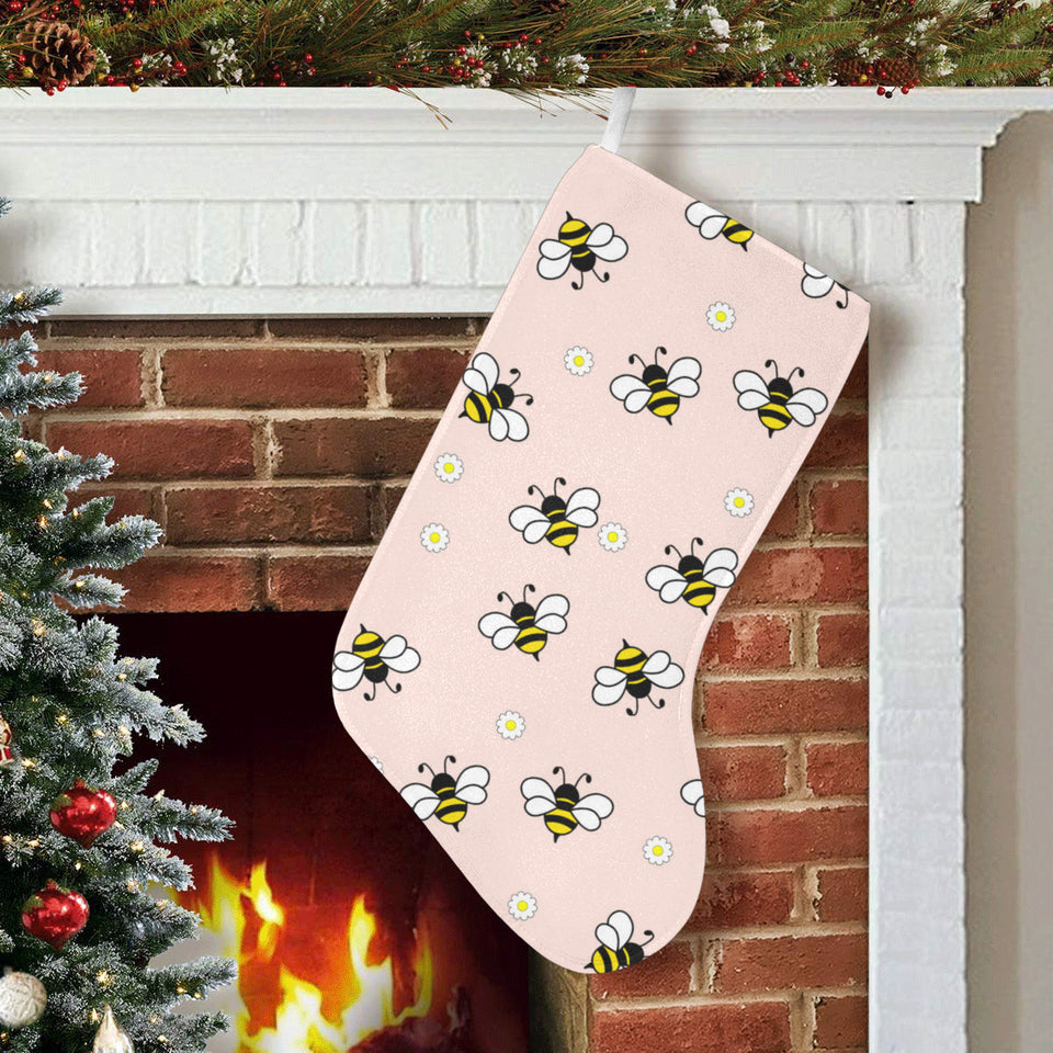 Cute bee flower pattern pink background Christmas Stocking