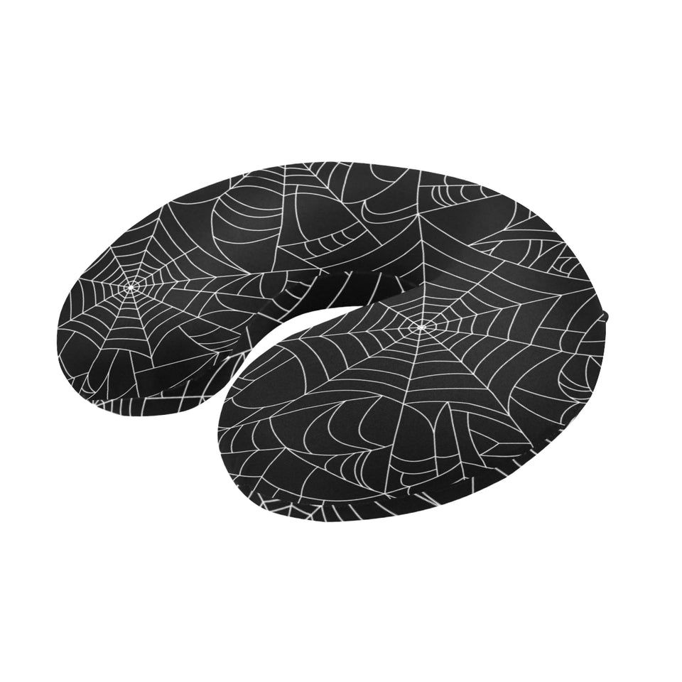 Spider web pattern Black background white cobweb U-Shaped Travel Neck Pillow