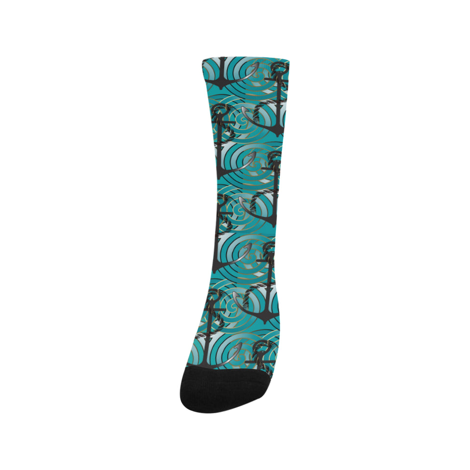 Anchor nautical green background Crew Socks