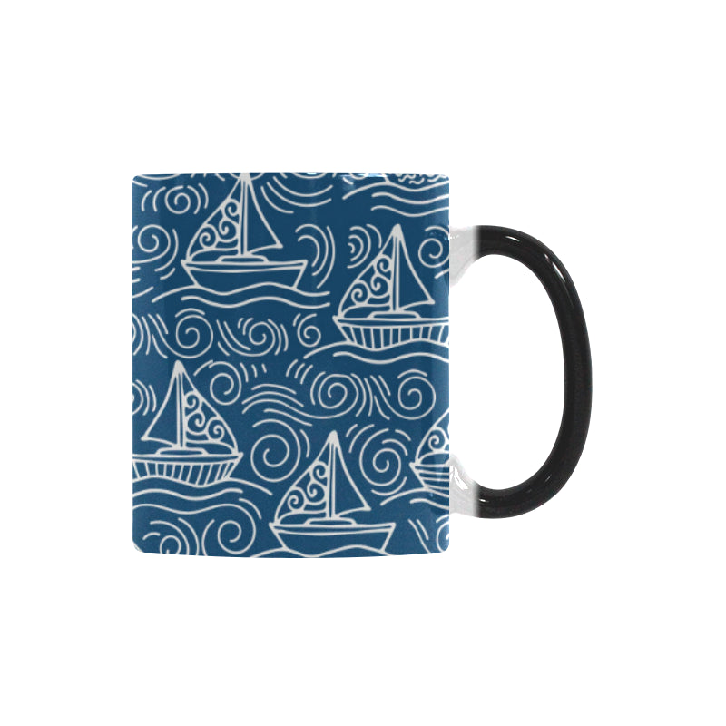 Hand drawn sailboat pattern Morphing Mug Heat Changing Mug