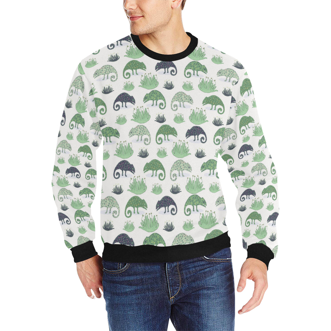 Chameleon lizard succulent plant pattern Men's Crew Neck Sweatshirt