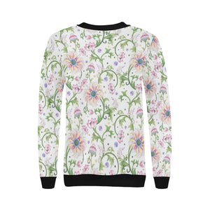 Beautiful pink lotus waterlily leaves pattern Women's Crew Neck Sweatshirt