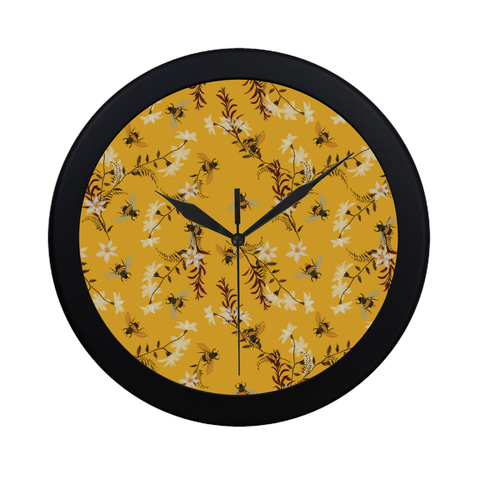 Bee flower pattern Elegant Black Wall Clock