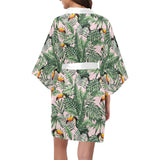 Toucan tropical green jungle palm pattern Women's Short Kimono Robe
