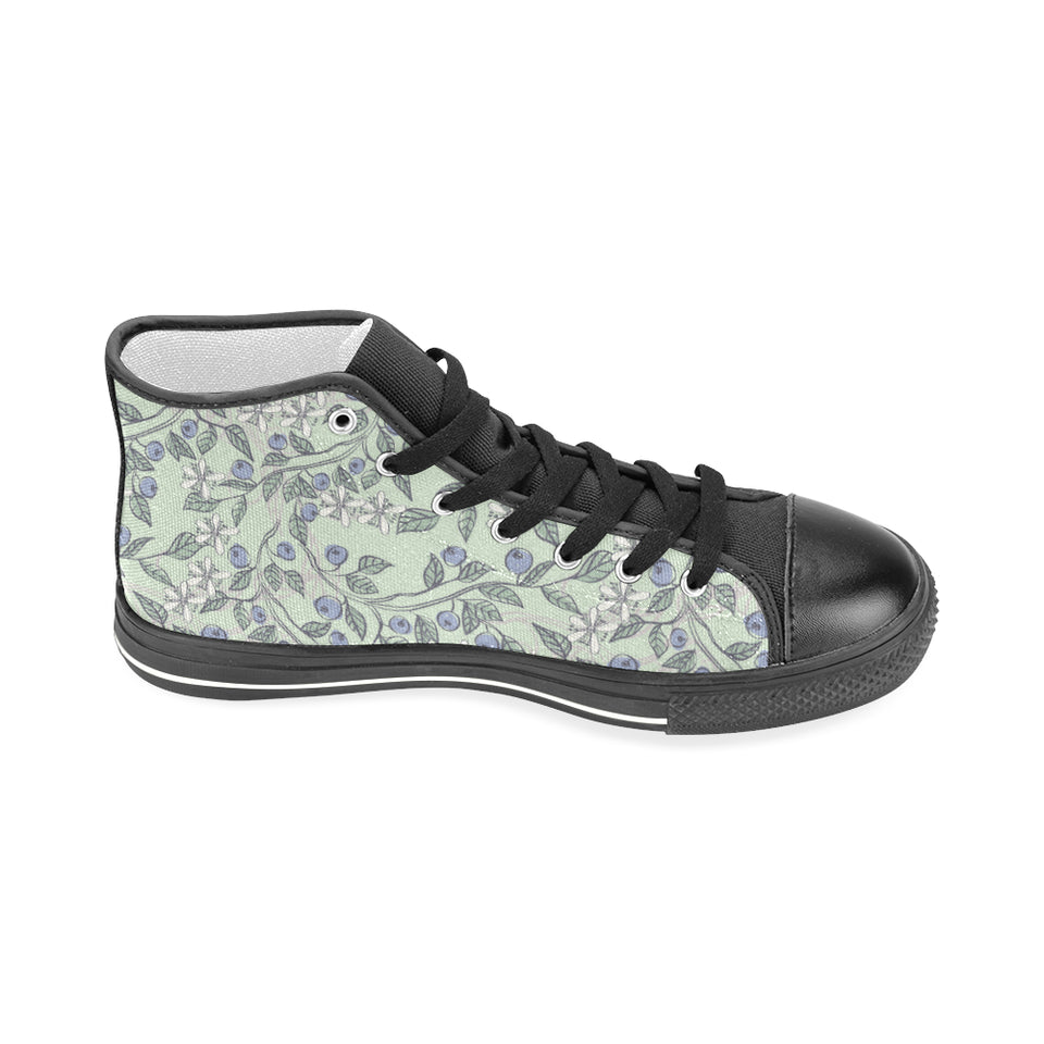 hand drawn blueberry pattern Men's High Top Canvas Shoes Black