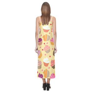 cake cupcake heart cherry pattern V-Neck Open Fork Long Dress