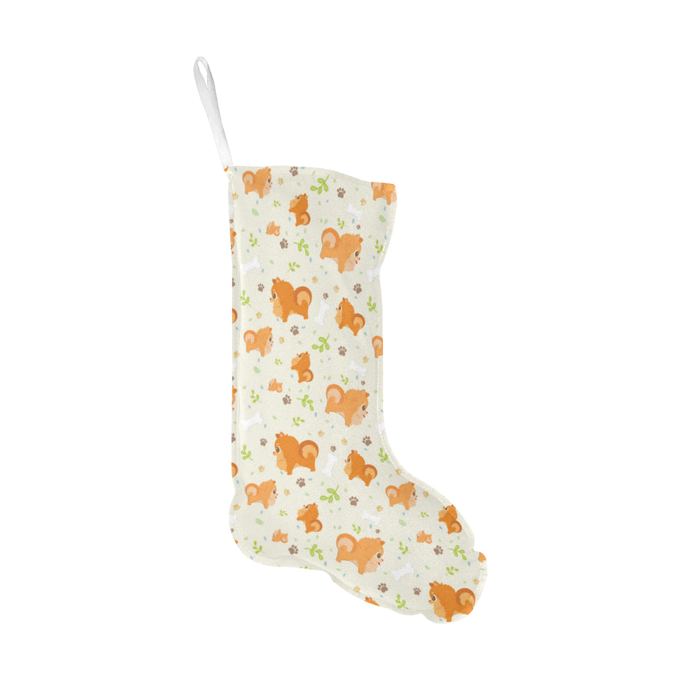Cute brown pomeranian paw leave bone pattern Christmas Stocking