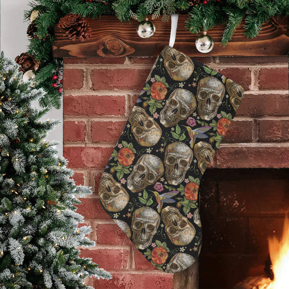 Skull rose humming bird flower pattern Christmas Stocking