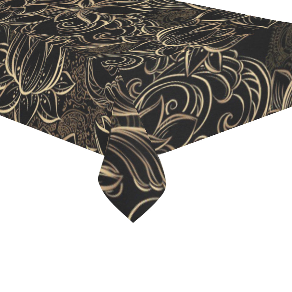 luxurious gold lotus waterlily black background Tablecloth