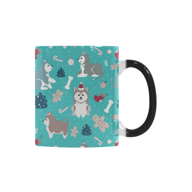 Christmas cute siberian husky puppie pattern Morphing Mug Heat Changing Mug