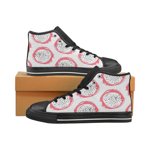 Hand drawn dragon fruit Women's High Top Canvas Shoes Black