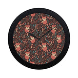 fox leaves mushroom pattern Elegant Black Wall Clock