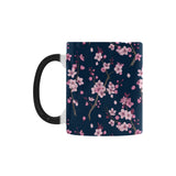 Pink sakura cherry blossom blue background Morphing Mug Heat Changing Mug