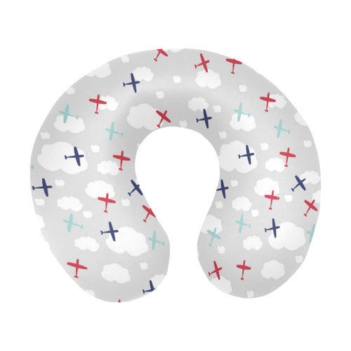 Airplane cloud grey background U-Shaped Travel Neck Pillow