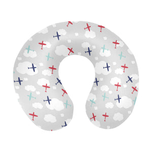Airplane cloud grey background U-Shaped Travel Neck Pillow