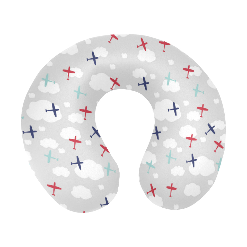 Airplane cloud grey background U-Shaped Travel Neck Pillow