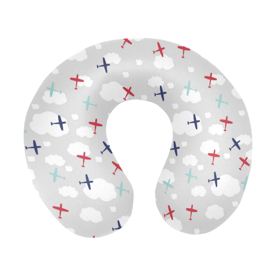 Airplane cloud grey background U-Shaped Travel Neck Pillow