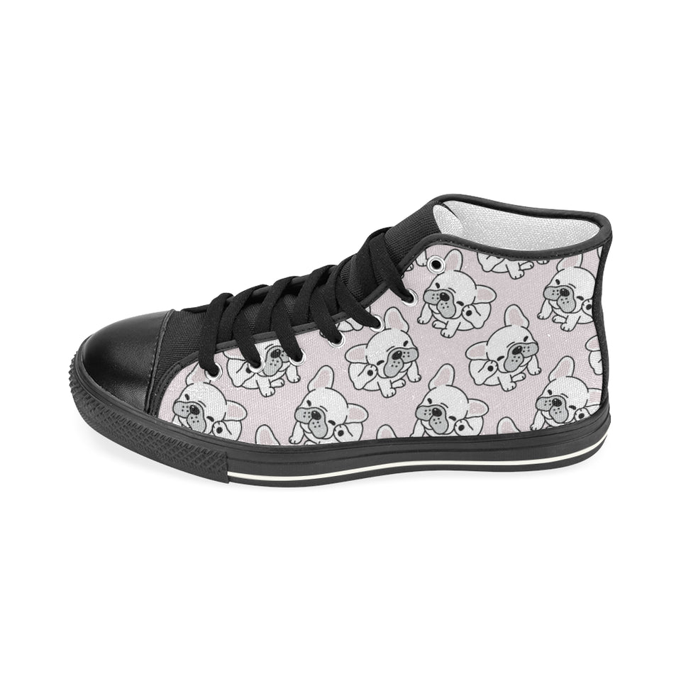 Cute french bulldog pattern Women's High Top Canvas Shoes Black