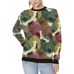 Japanese cranes flying forest dot pattern Women's Crew Neck Sweatshirt