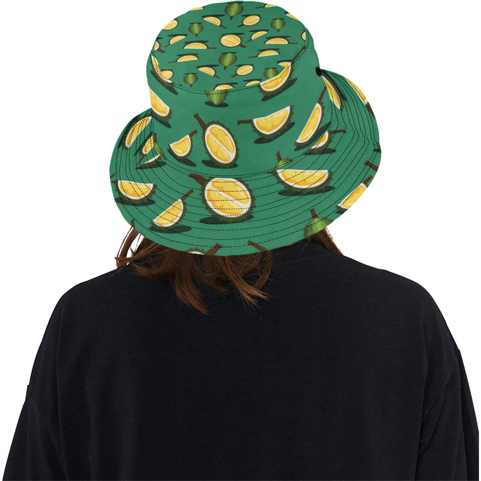 Durian pattern green background Unisex Bucket Hat