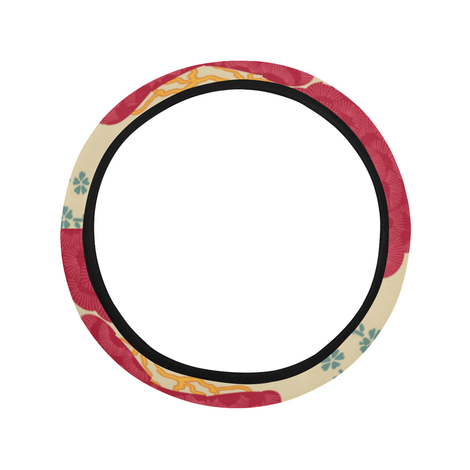 Red Bonsai gray sun japanese pattern Car Steering Wheel Cover