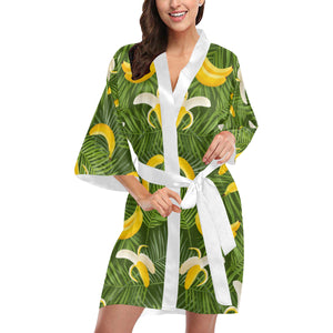 Banana Palm Leaves pattern Women's Short Kimono Robe