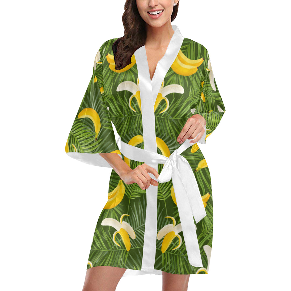 Banana Palm Leaves pattern Women's Short Kimono Robe